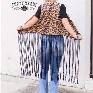 Fringe with benefits crazy train leopard vest OS